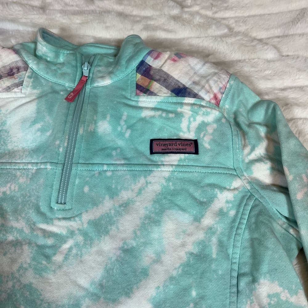 Vineyard Vines S Preppy Grunge Plaid Seafoam Green Bleach Dye Upcycle Sweatshirt